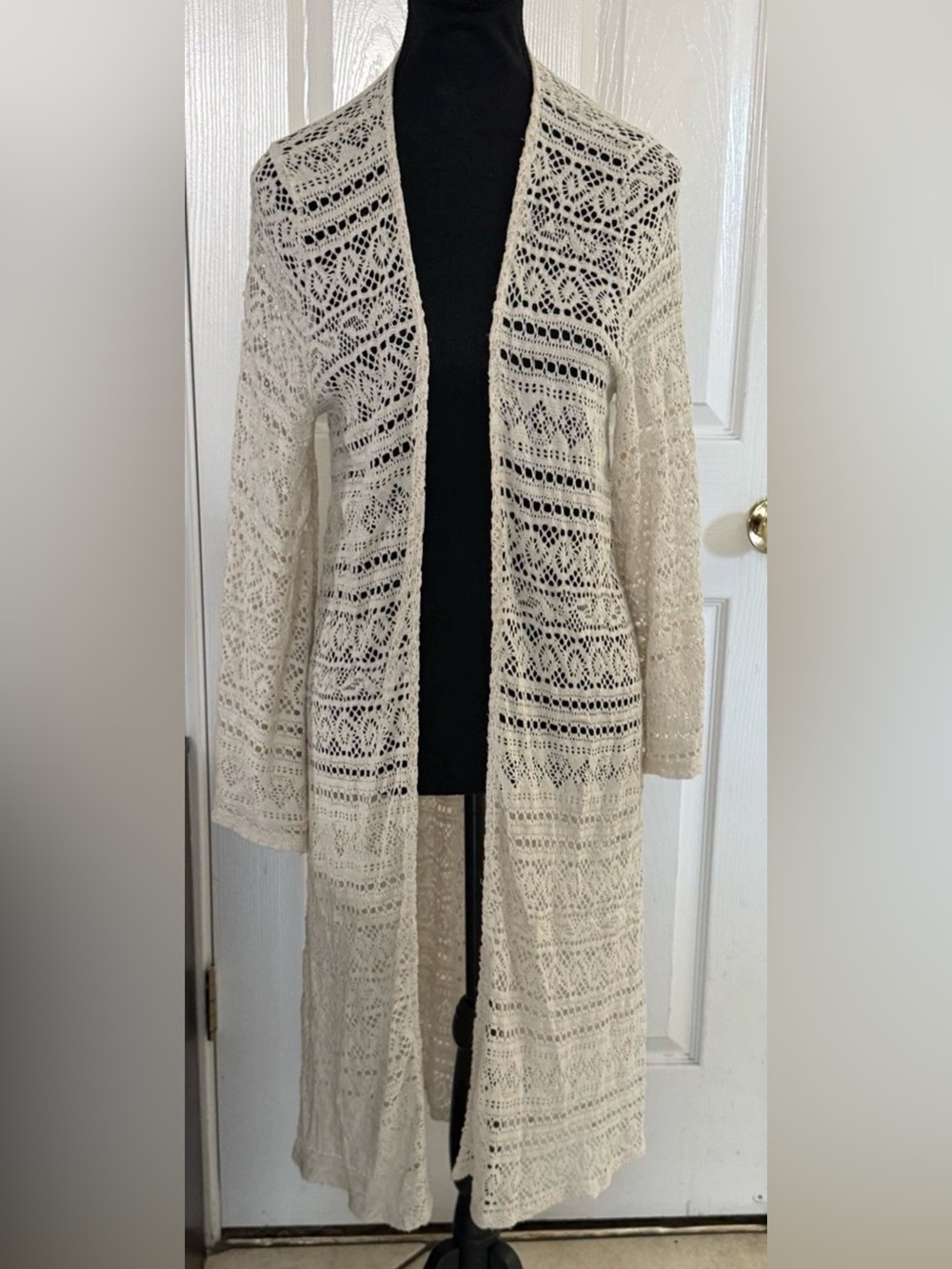 Stella Laguna Beach Ivory Crochet Lace Duster Cardigan S
